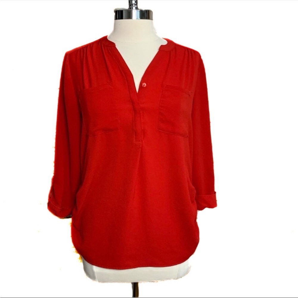ROZ & ALI Red Blouse Size Medium Ruched Top